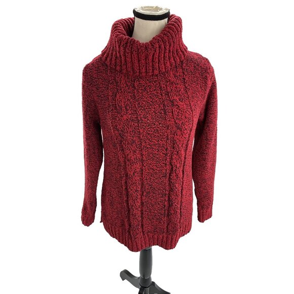 Christopher & Banks Womens S Red Marled Cable Knit Turtleneck Sweater Pullover - Picture 1 of 7